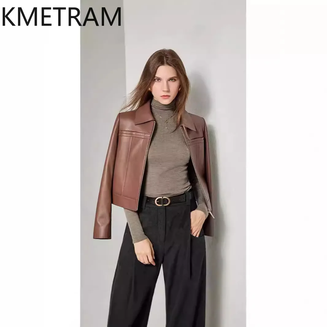 

KMETRAM Genuine Sheepskin Leather Jacket Woman Short Brown Coat Autumn Casual Real Leather Jackets Women Clothing 2026 jaqueta