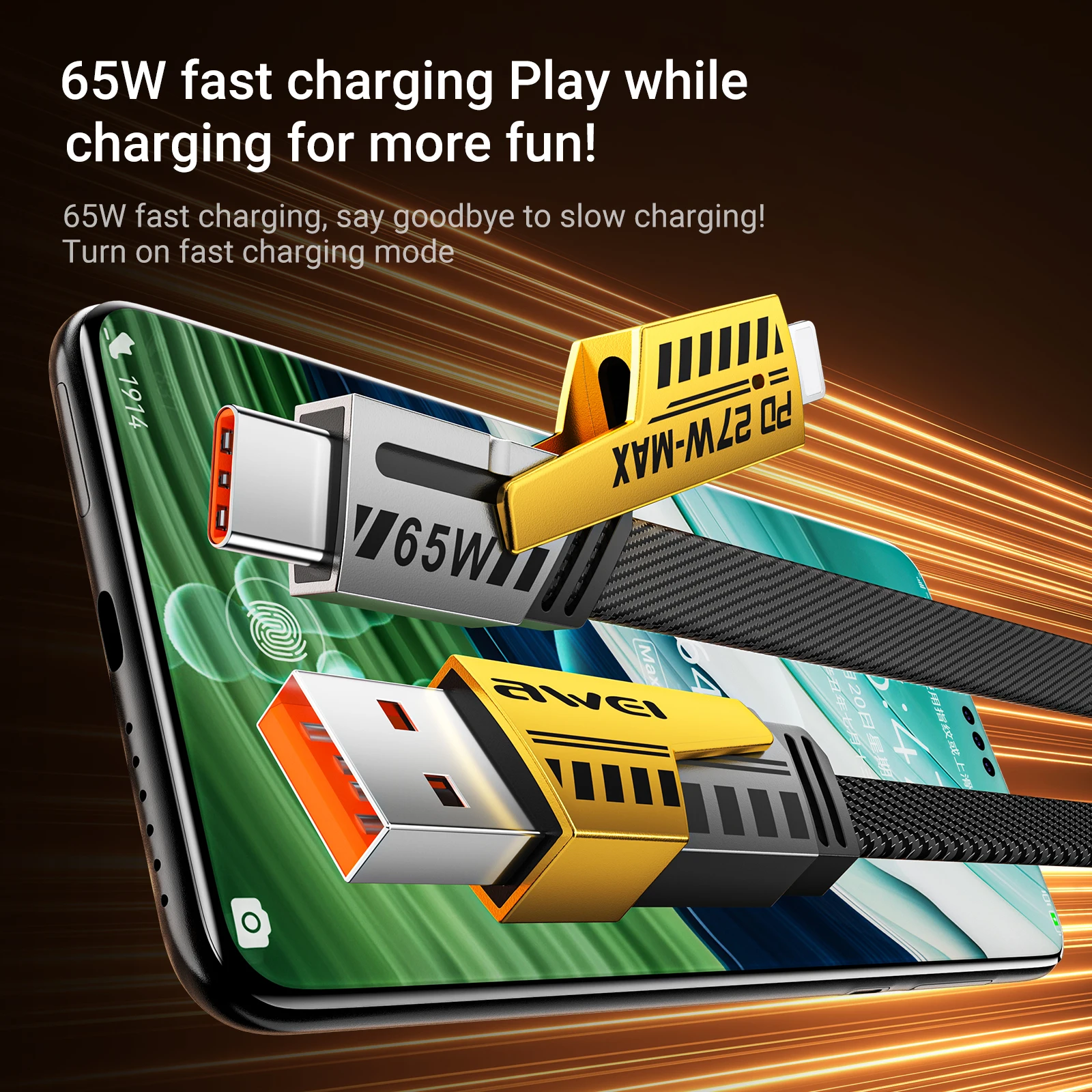 Awei Vier-In-Één Ultra-Snel Opladen Pd 27W Dual-Charge C 65W Multifunctionele Snellaadkabel Geschikt Voor Apple 15 Xiaomi Samsung