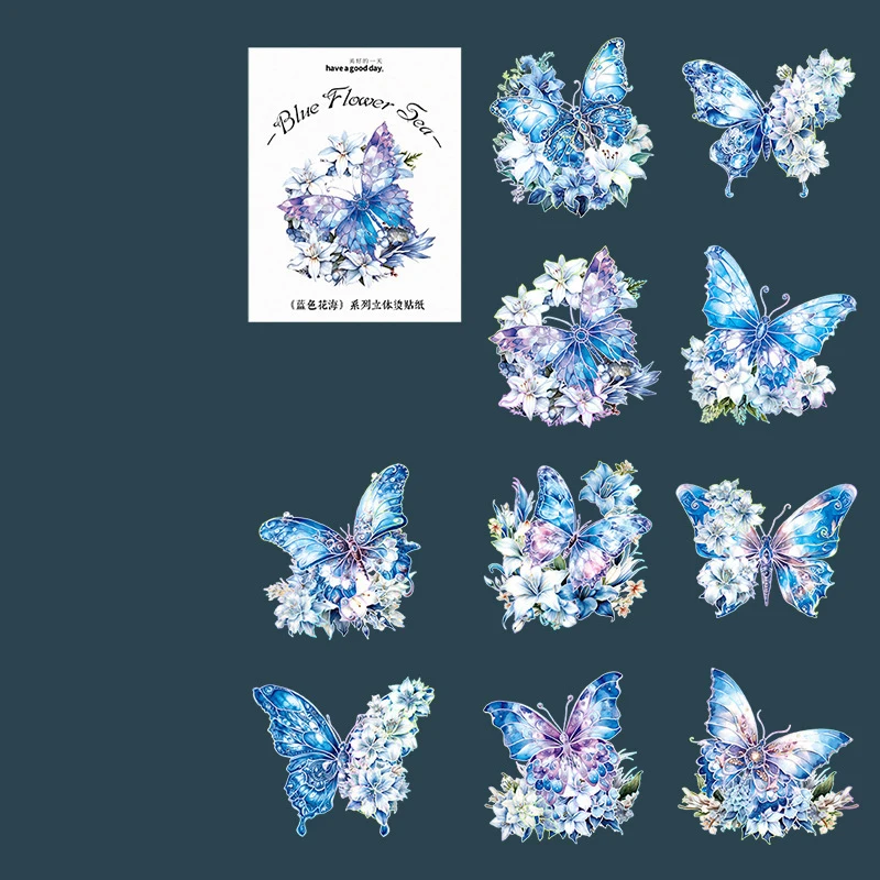 20 Pcs/bag Blue Flowers Waterproof Decorative Stickers