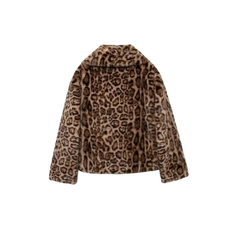 SMVP Autumn Winter Women's Thick Warm Leopard Faux Fur Jacket Lapel Collar Coat Long Sleeve Female Outerwear Chic Tops Fashion