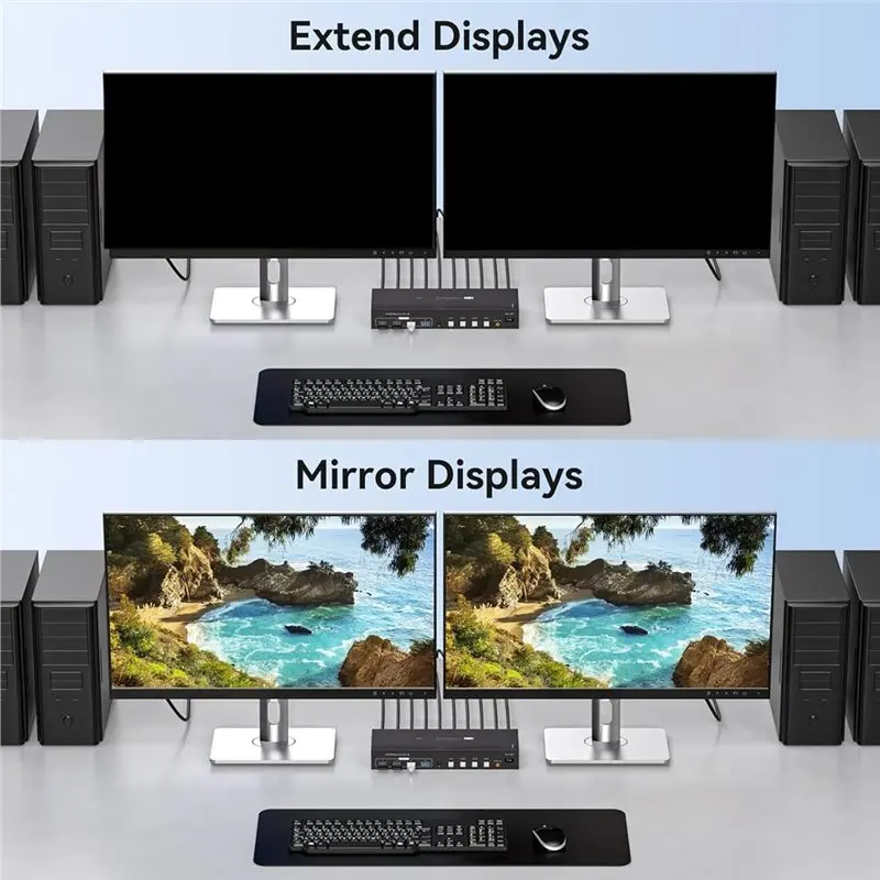 4K120hz -Compatible KVM Switch 2 Monitors 4 Computers 8K60hz EDID Emulation 4 Port Dual Monitor KVM Switches