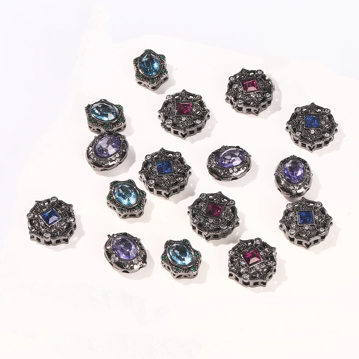 7 Pieces Copper Plated Gun Black Inlaid Zircon Cat's Eye Oval Bead DIY Bracelet Bracelet Necklace Accessories Jewelry Material