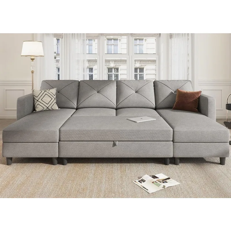 Slaper Sectionele Sofa Set Fluwelen U-Vormige Bank Met Opslag Ottomaanse 4-zits Sectionele Sofa Set Voor Woonkamer