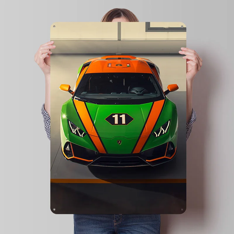Grünes Sportsi Huracan Rennwagen Metallposter, personalisierte Wandkunst, Retro Vintage Blechschilder für Garage, Schlafzimmer, Heimdekoration