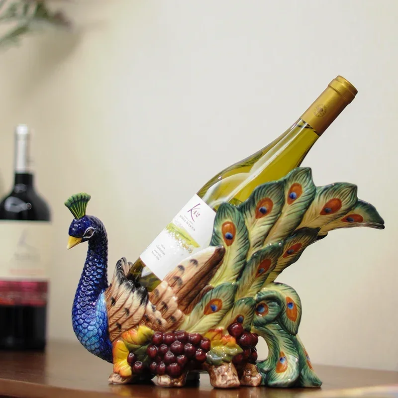 Peacock Ceramic Wine Holder for Garden, Animal Ornament, Home Decor Crafts, Room Decoration Sculpture, Creative Gifts