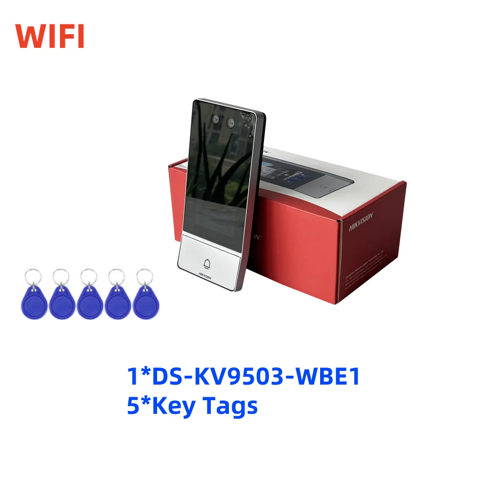 Videocitofono Hikvision DS-KV9503-WBE1 Videocitofono da 4,3 pollici WIFI in metallo con riconoscimento facciale Stazione porta villa IP Campanello POE Citofono