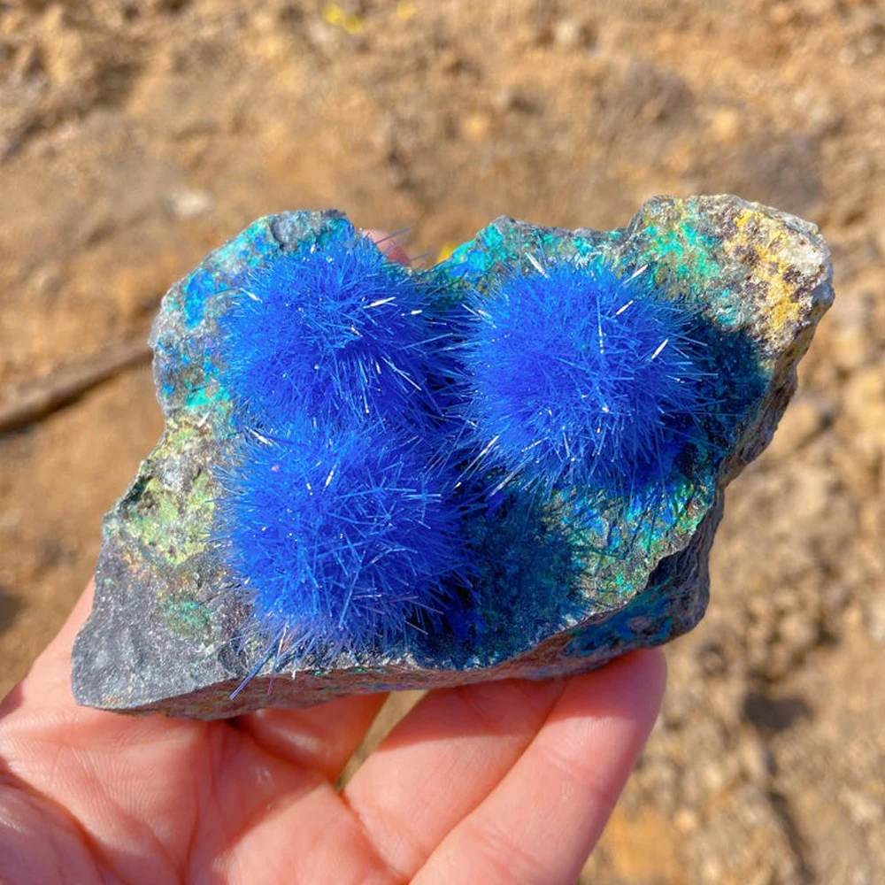 1pc Unique Blue Azurite Cobaltite Of Morocco Mineral Specimen Needle Ironstone Magnesite Multipoint Geometry