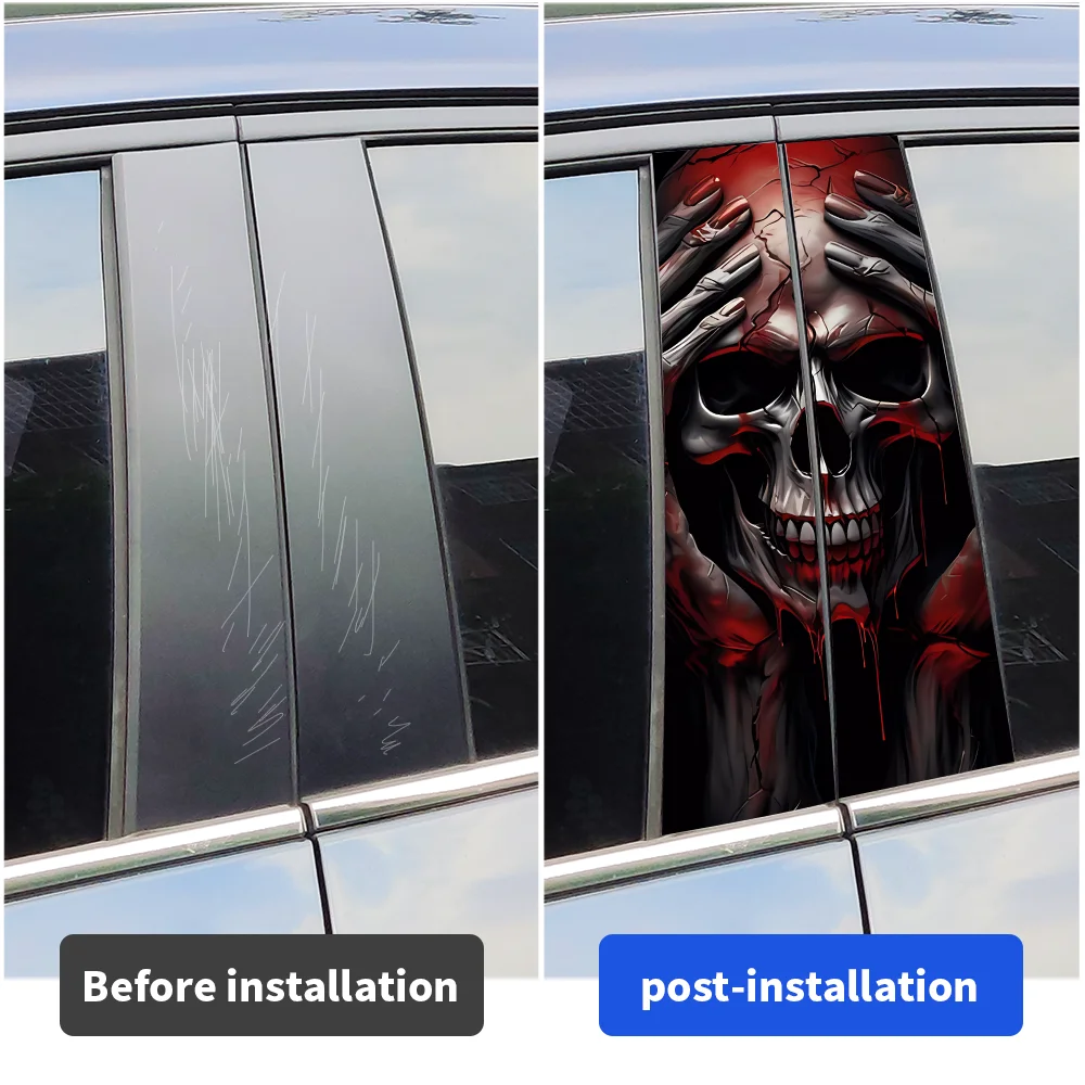 Horror Skull Car Stickers Auto B Pillar Waterproof Sunscreen Decoration Cover Scratches Car Door Pillar Vinyl Decals Accessories