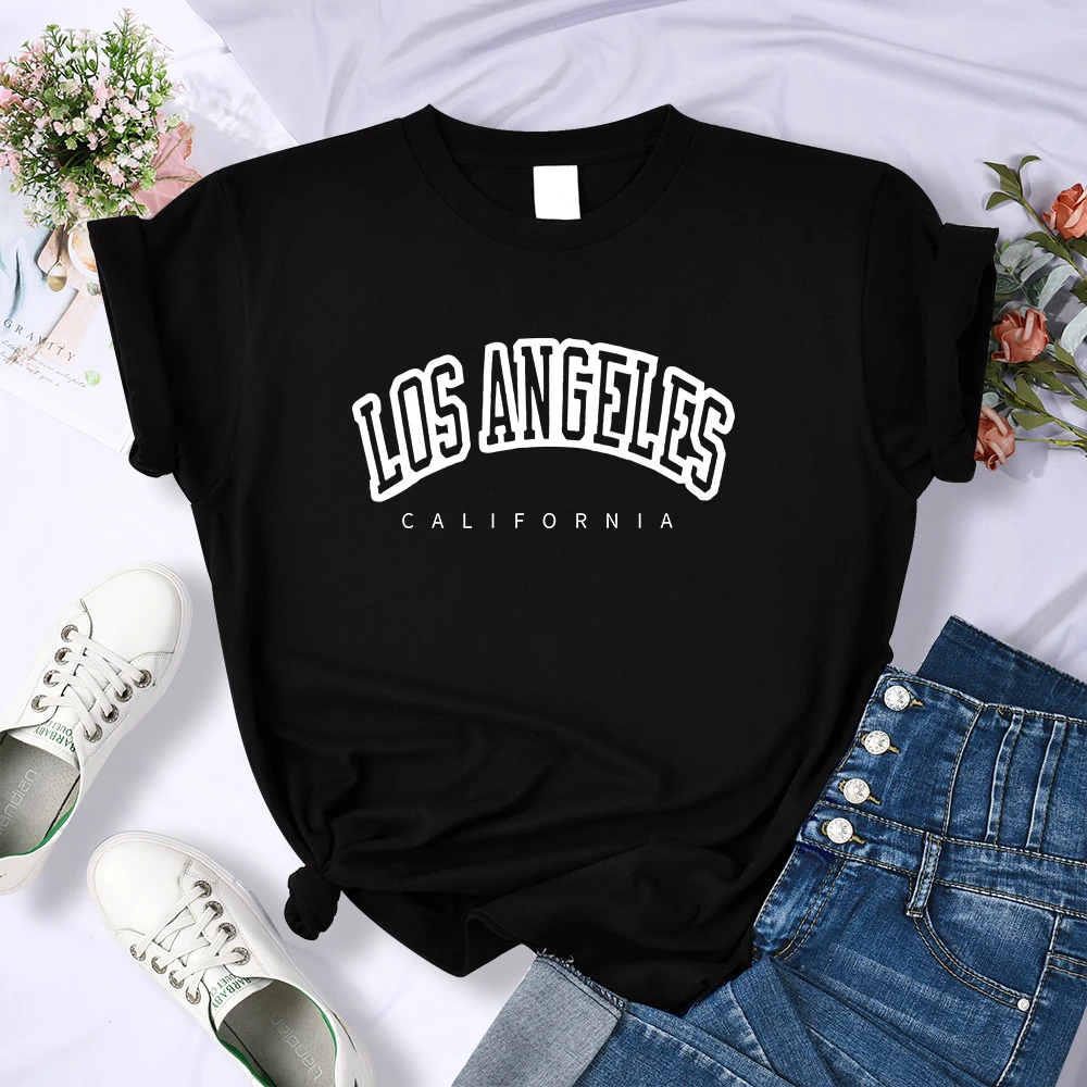 Funny Los Angeles California Letter Print Clothing Women T Shirt Aesthetics Graphic White Short Sleeve Polyester T-shirt