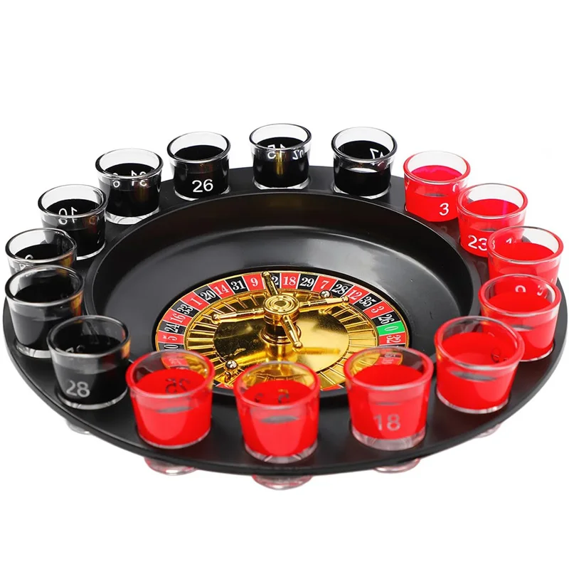 Drinking Shot Glass Turntable Game Set 16 Hole Russian Roulette 16 Shots Wine Glass Wheel Game Funny Bar Party Tools