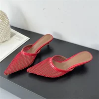 Eilyken Summer Fashion Hollow Out Mesh Women Slippers Sandals Pointed Toe Thin Low Heels Slingback Mules Shoes Zapatos De Mujer - Image 4
