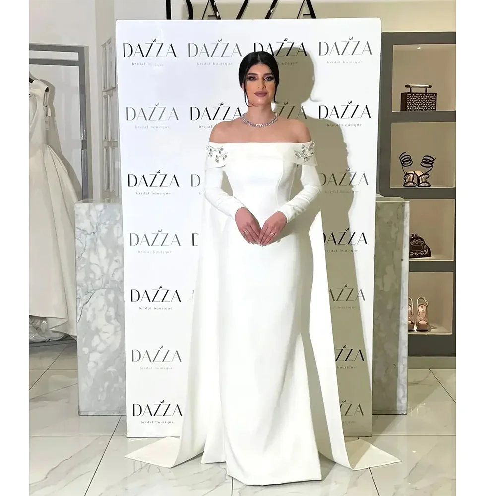 

Customized Elegant Off Shouler Evening Dresses Floor Length Mermaid Formal Occasions Dress Sweep Train Party Prom Dress