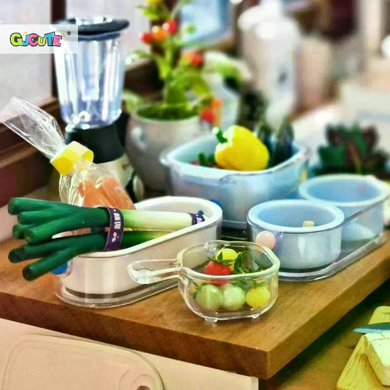 5Pcs/set 1/12 Dollhouse Simulation Storage Basket Model Miniature Scene Decor For Washing Vegetables Fruit Food Doll Accessories