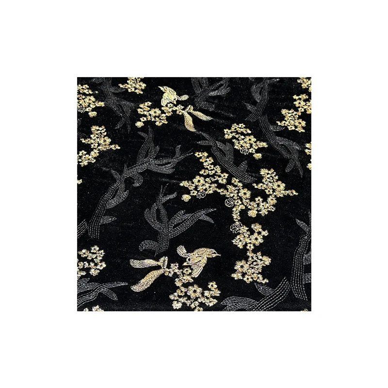 Embroidered Fabric Black Gold New Chinese Style Cheongsam Dress Vest Cloth Polyester Material Per Meter Cloth Diy Sewing