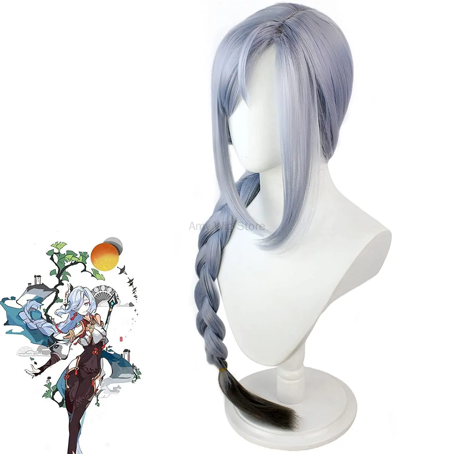 

Genshin Impact Cosplay Shenhe Wig Grey Long Braids Headwear Heat Resistant Synthetic Hair 80cm Halloween Party Wigs