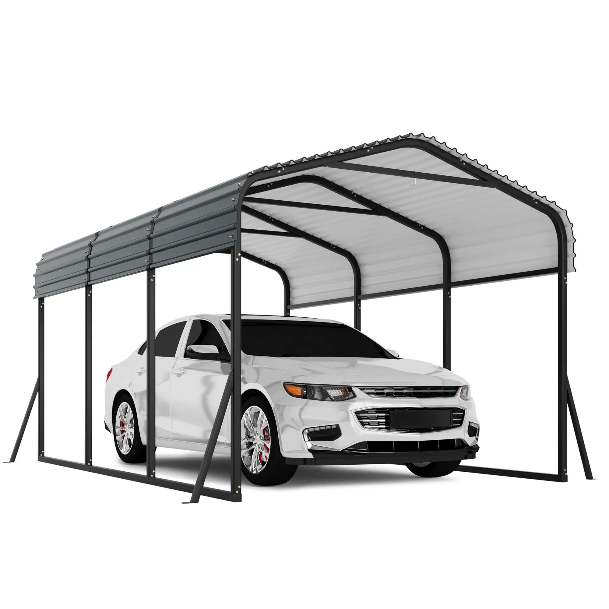 Heavy Duty 10x15 FT Outdoor Metal Carport, Galvanized Steel Roof Car Port Canopy Garage Shelter For Trucks SUVs Boats