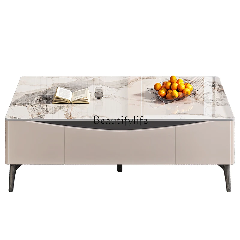 Modern simple small apartment rock slab coffee table TV cabinet Italian square design high-end coffee table