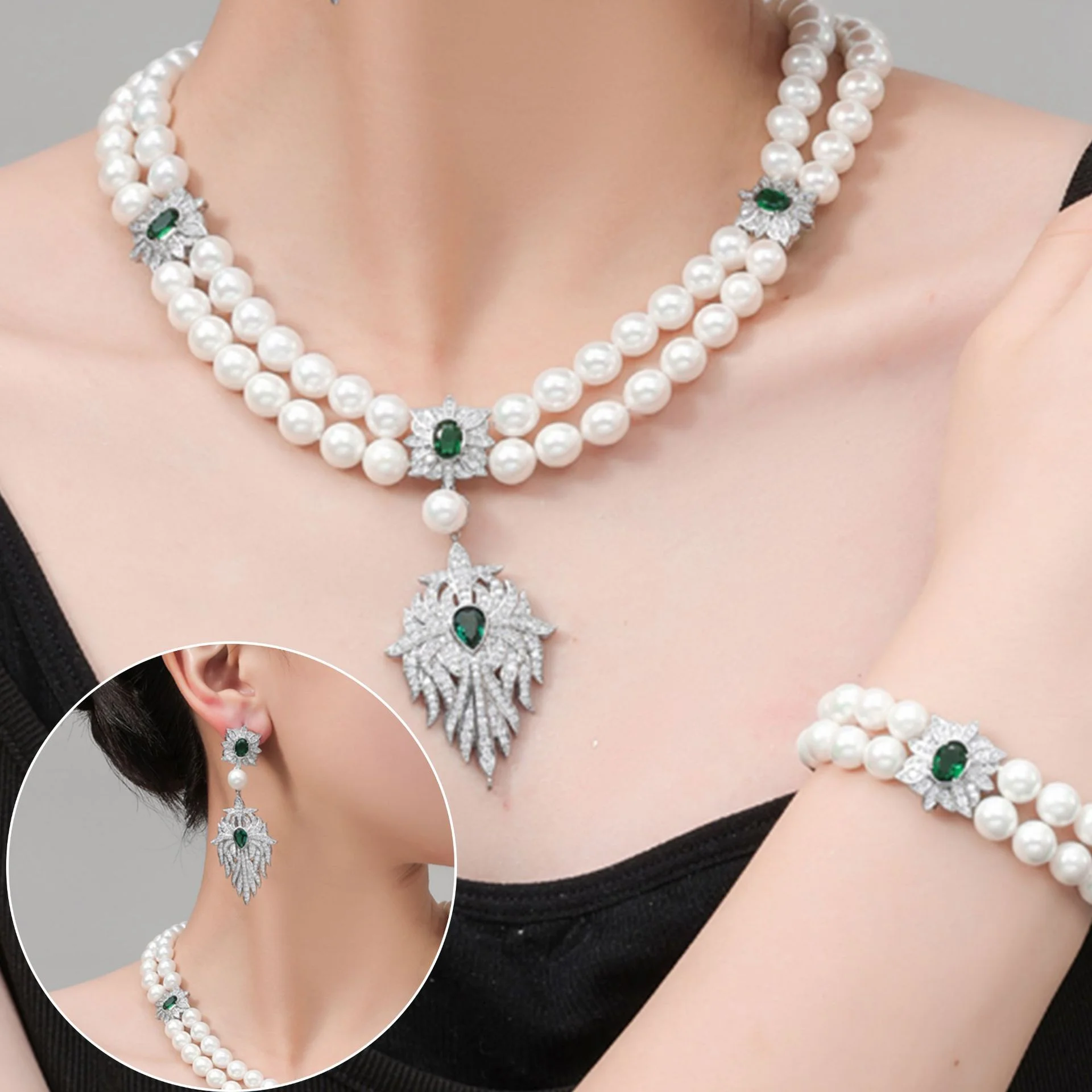 

Bestseller Bold Zircon Shell & Pearl 3-Piece Jewelry Set, Elegant All Pearl Necklace, Fashion Ornaments & Sweet Gift for Women