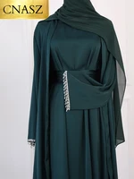 Ramadan musulman Abaya Nida robe noire avec chaîne de cristal ensembles islamiques élégants dubaï longue femme robes de soirée Caftan marocain 1