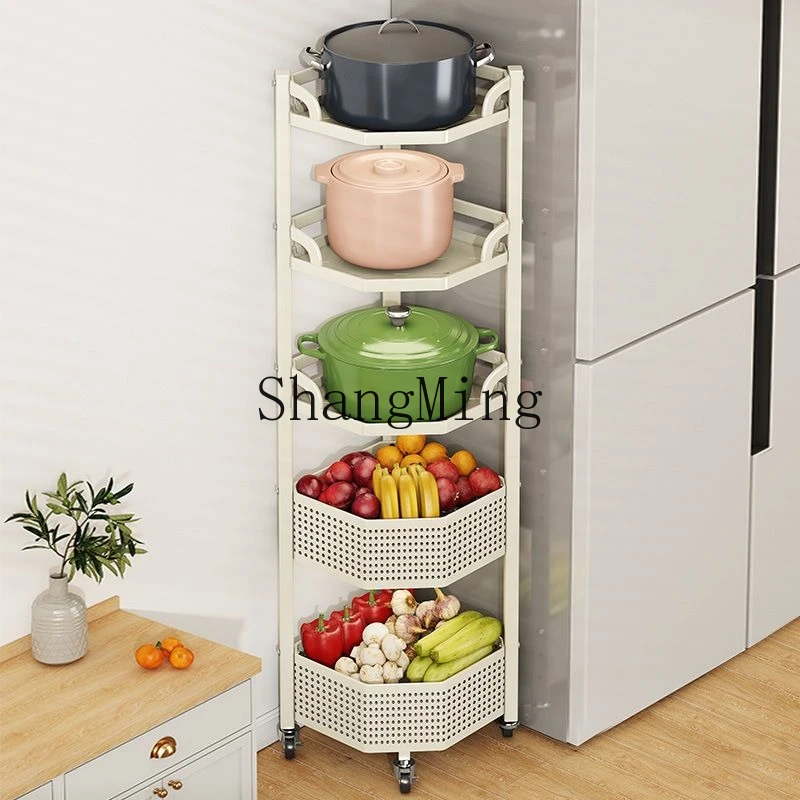 Prateleiras de frutas e vegetais SM, cestas de frutas domésticas multicamadas do chão ao teto, prateleiras de armazenamento multifuncionais