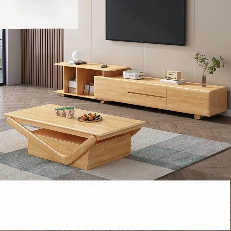 

Nordic style solid wood TV cabinet log coffee table combination 2025 new living room home storage locker integrated