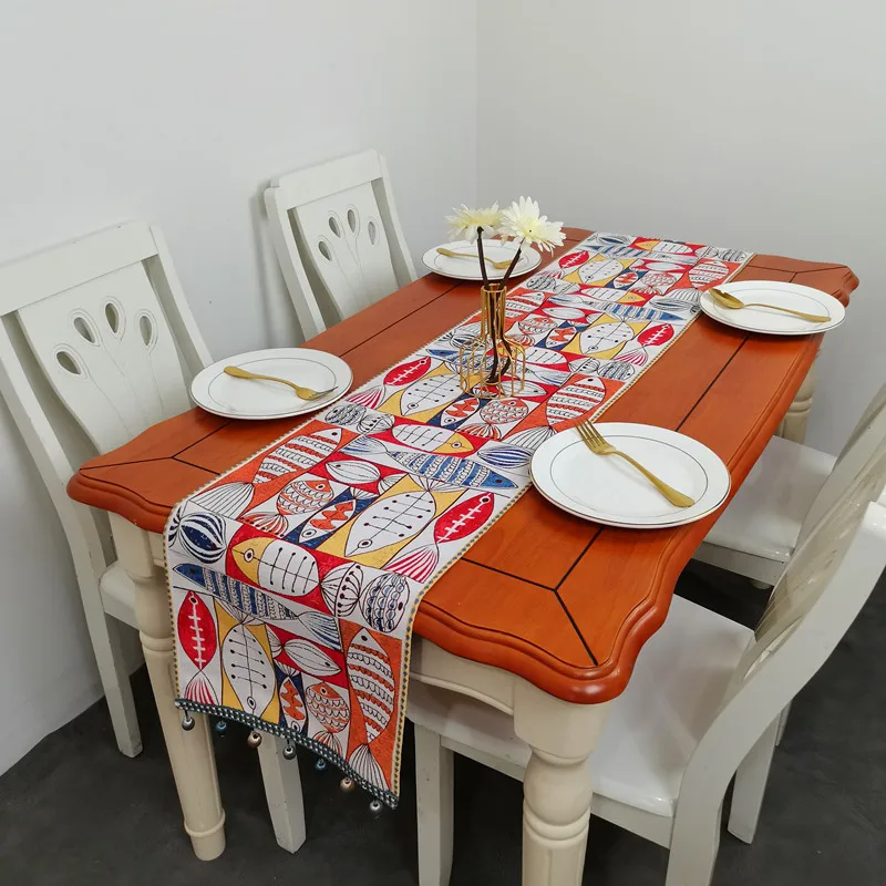 

American Country Table Flag Light Luxury Chenille Sample Tablecloth Fish Pattern Christmas Dining Table Mat for Home Decoration