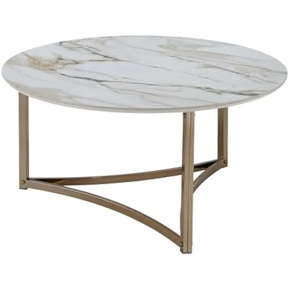 Aziz Contemporary Metal Coffee Table With Stone Top In Champagne Bronze|