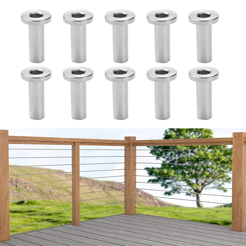 20 Pcs T316 Stainless Steel Protector Sleeves For 1/8Inch 5/32Inch 3/16Inch Cable Railing Kit,Wood Posts,DIY Balustrade