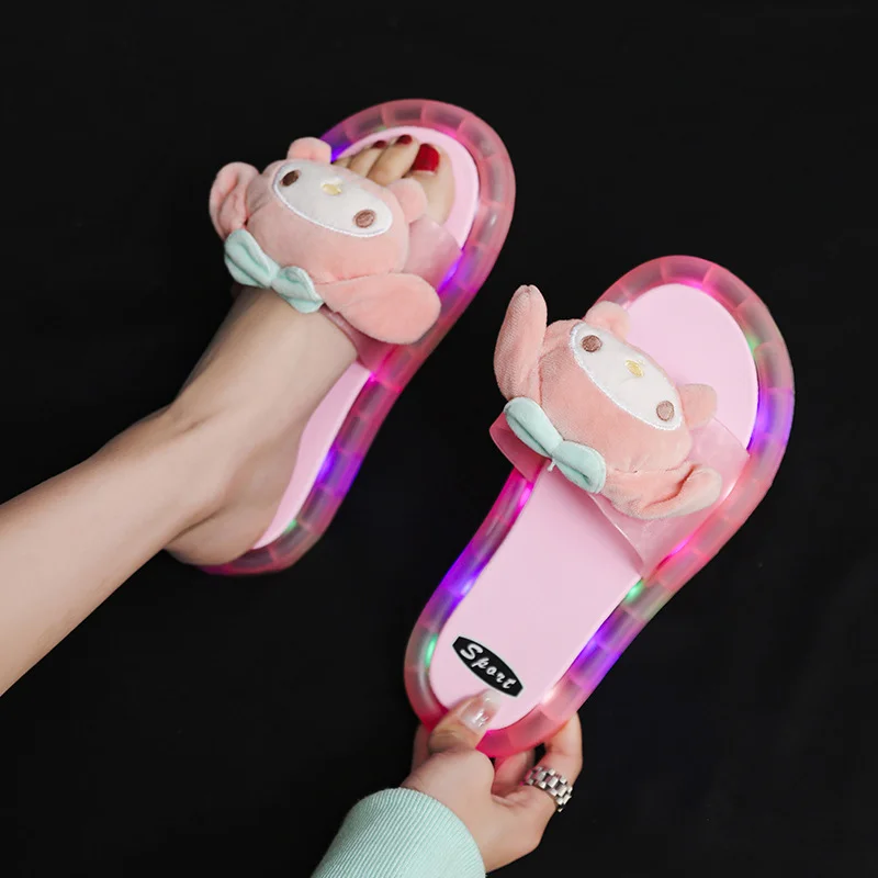 Sanrio Sandals And Slippers Cinnamoroll My Melody Luminous Slippers Y2k Summer Beach Celebrities Super Fashion Cute Home Shoes