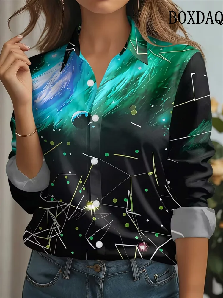 Women's Abstract 3D Striped Gradient Print Long Sleeve Shirt Casual Fashion Autumn Casual Daily Wear Lapel Loose Blouse 2026 New
