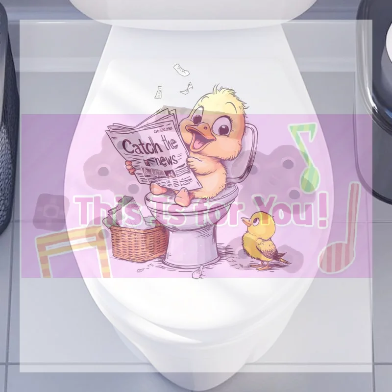 【MA】Funny Yellow Duck Reading Newspaper Toilet Lid Decal Sticker Wallpapers Wall Stickers For Bathroom Decor Self-Adhesive