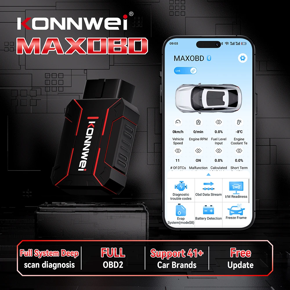 KONNWEI Car OBD Full System Deep Scan Tool Bluetooth Connection MAXOBD In-Vehicle Monitoring System Car OBD2 Diagnostic Scanner