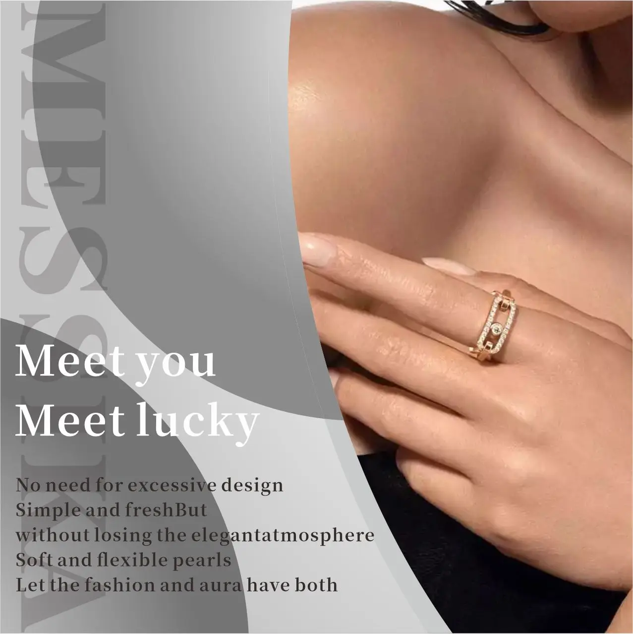 Sterling Silver S925 Ring Messi Move Link Collection Simple Luxury Sliding Diamond Female Ring 2024 New Explosive Versatile