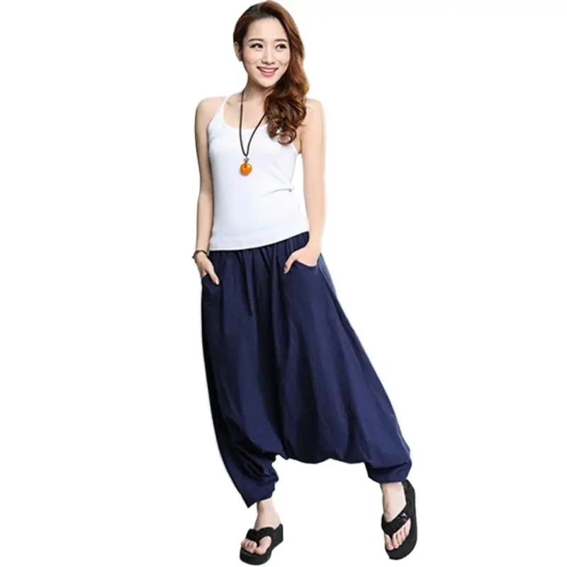 

Women' Large Crotch Harem Pants Casual Long Pants Elastic Waist Loose Dancing Trouser 2024 Summer Slim Pleated