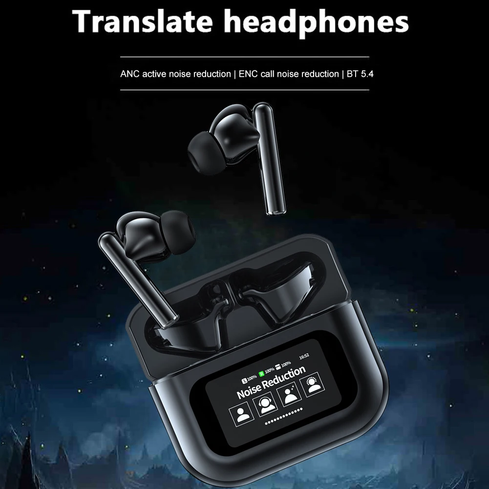 Wireless Bluetooth Smart Voice Instant Translated Headset 144 Languages Real Time Translator ANC Noise Cancelling Travel Earbuds