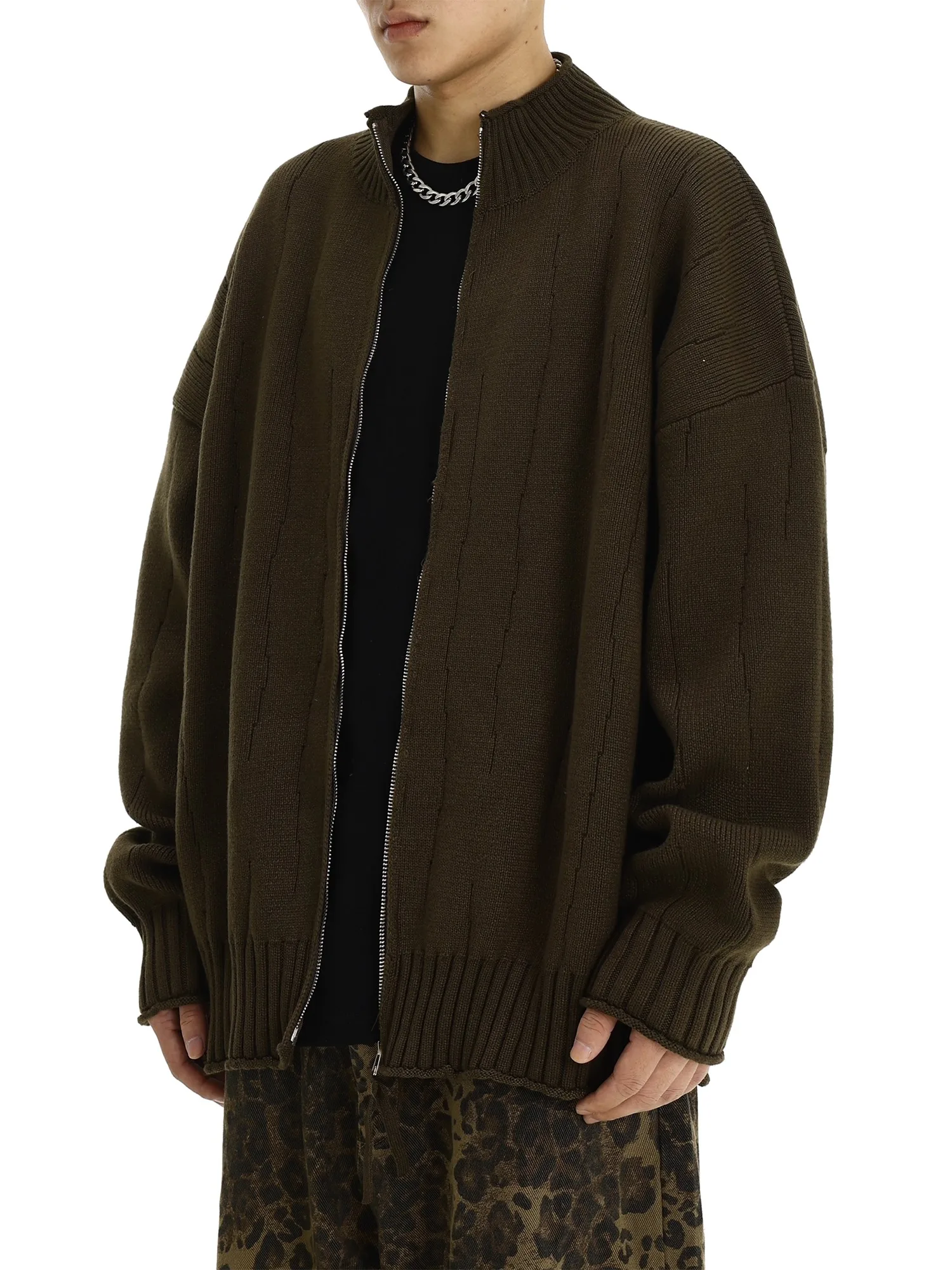 Retro Cardigan Sweater Men's Autumn and Winter Trendy Ins Loose Knit Cardigan Casual Jacket