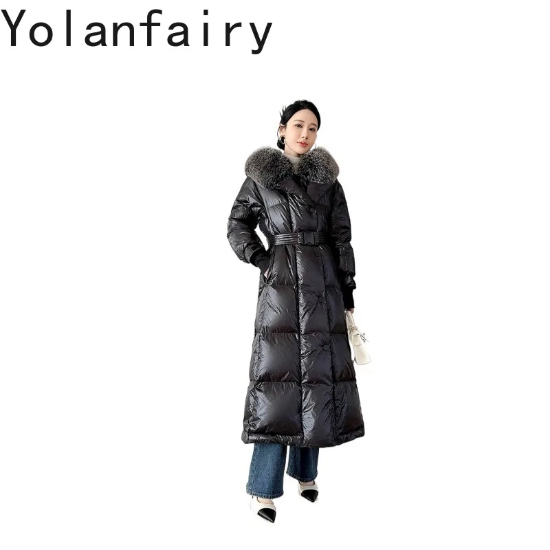 YOLANFAIRY 95% White Goose Down Jackets for Women Long Winter High Quality Warm Hooded Fur Collar Jacket Down Coat Abrigos 2026