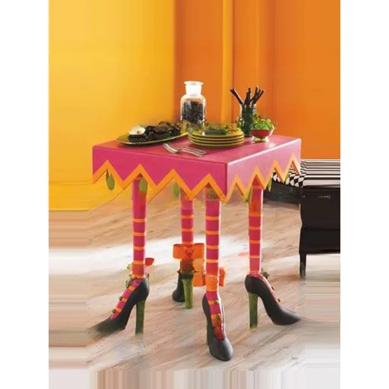Dopamine cartoon colorful childlike geometric pattern edge table, solid wood square leisure table