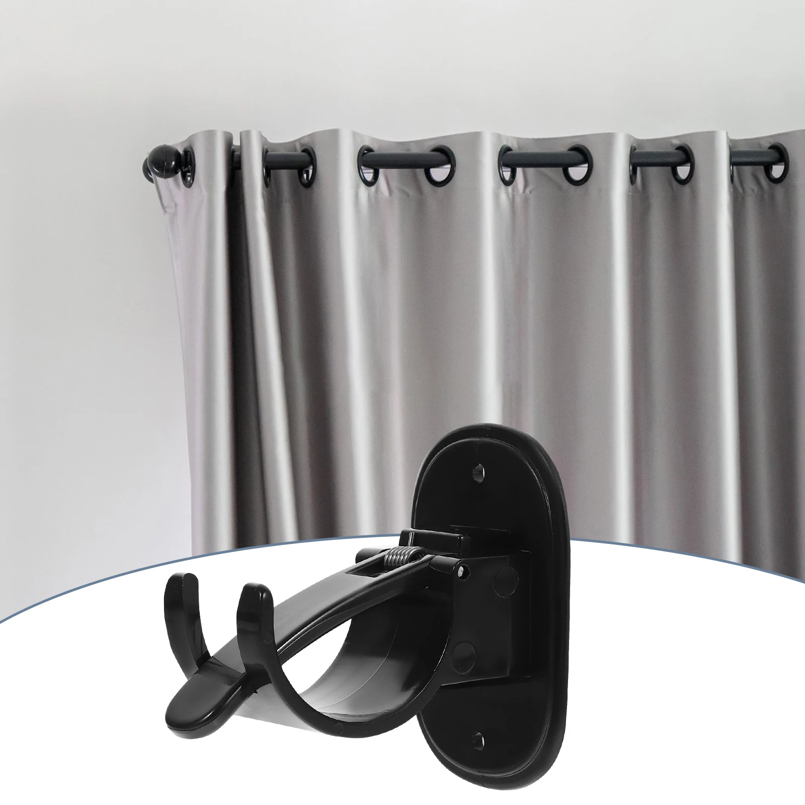 

2pcs Black Plastic Curtain Rod Hooks Holders No Drill Shower Bedroom Kitchen Tile Wall Mounted Curtains Window Support