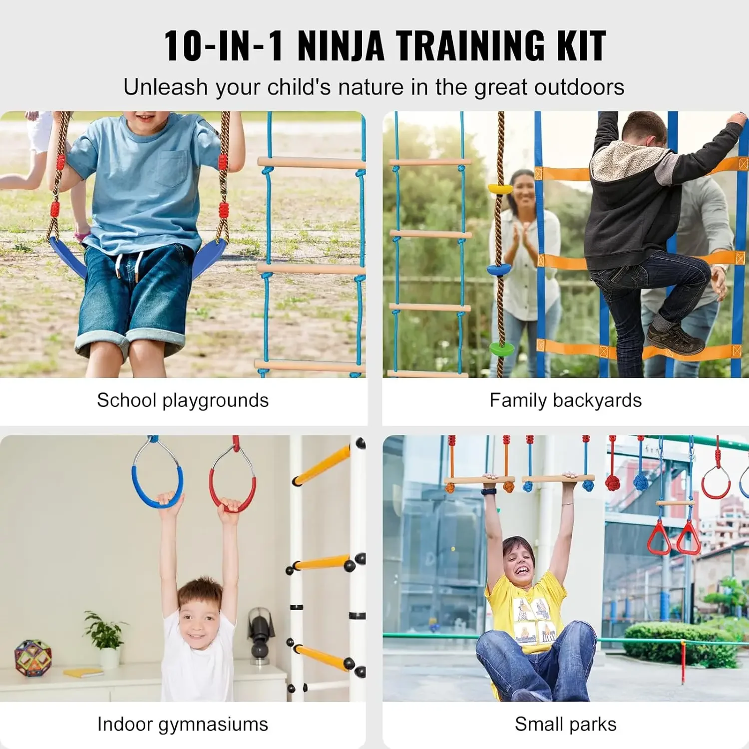 Ninja Warrior Obstacle Course for Kids, 2 x 60 ft Weatherproof Slacklines, 500lbs Weight Capacity Monkey Line