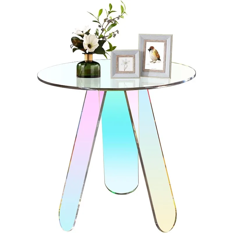 Round Side Table —Acrylic Iridescent Side Table,15.7