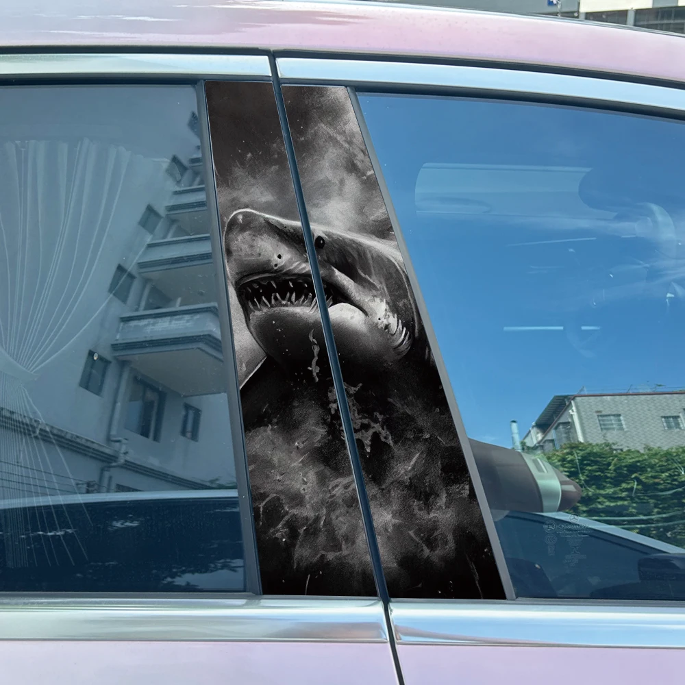 2Pcs/set Megalodon Tiger Shark Vinyl Car Stickers Durable Waterproof and Scratch Resistant PVC Auto Stickers for B-pillars