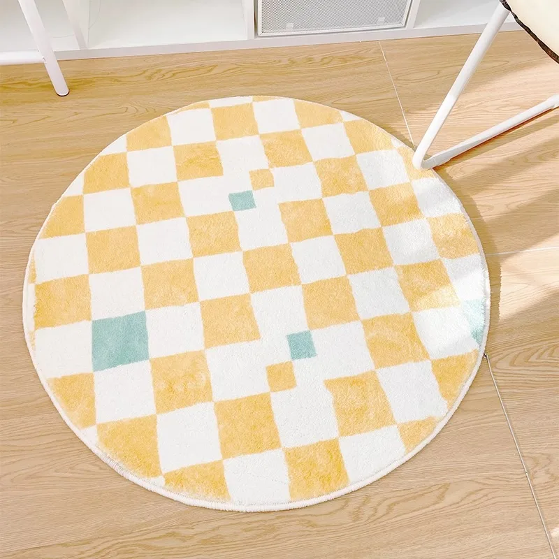 

Minimalist Living Room Large-area Carpets Round Bedroom Bedside Carpet Plaid Girl's Room Decoration Rug Plush Soft Balcony Rugs