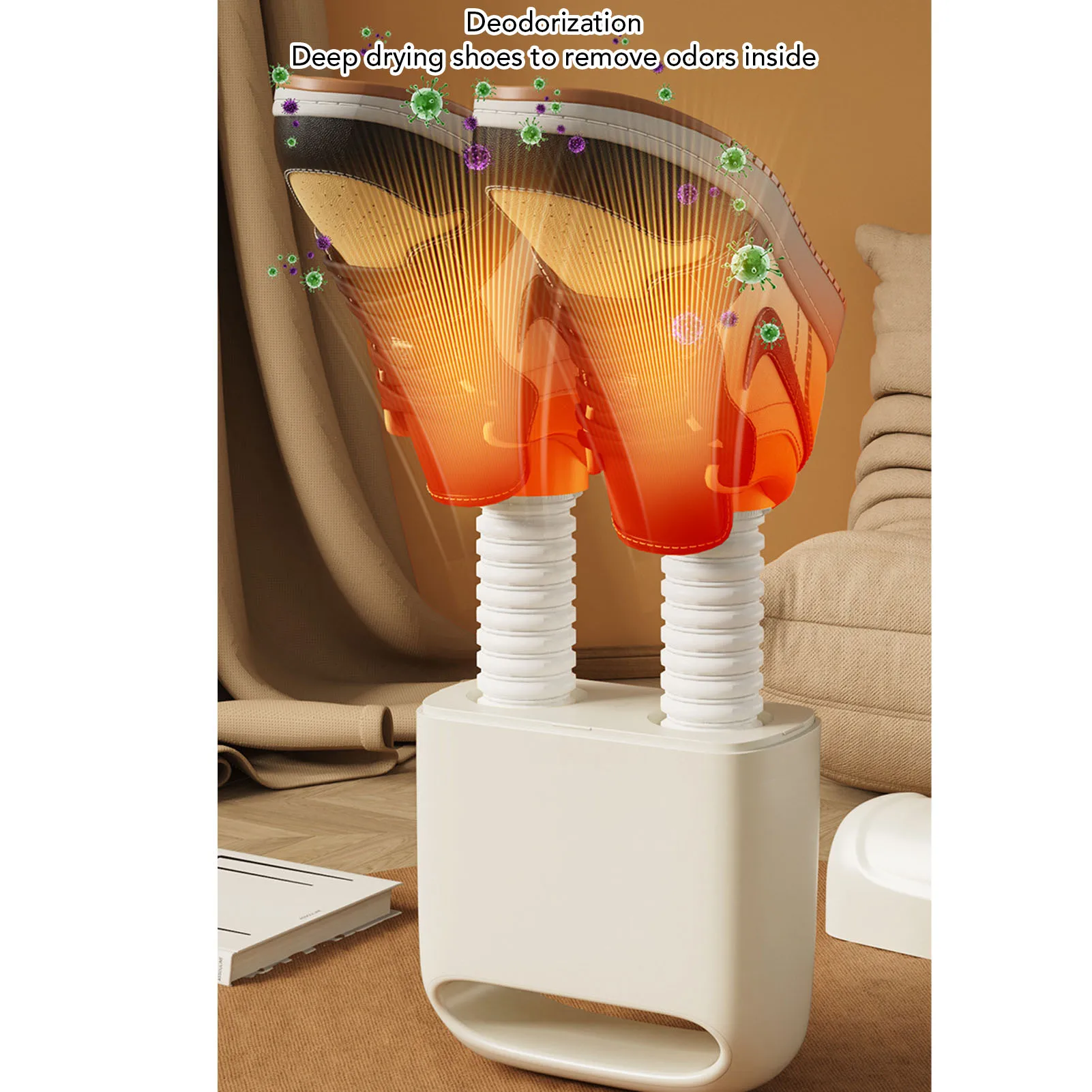 Shoe Dryer with Heat Blower Gentle Fast Drying Odor Removal Boot Dryer Warmer Deodorizer for Home Travel White