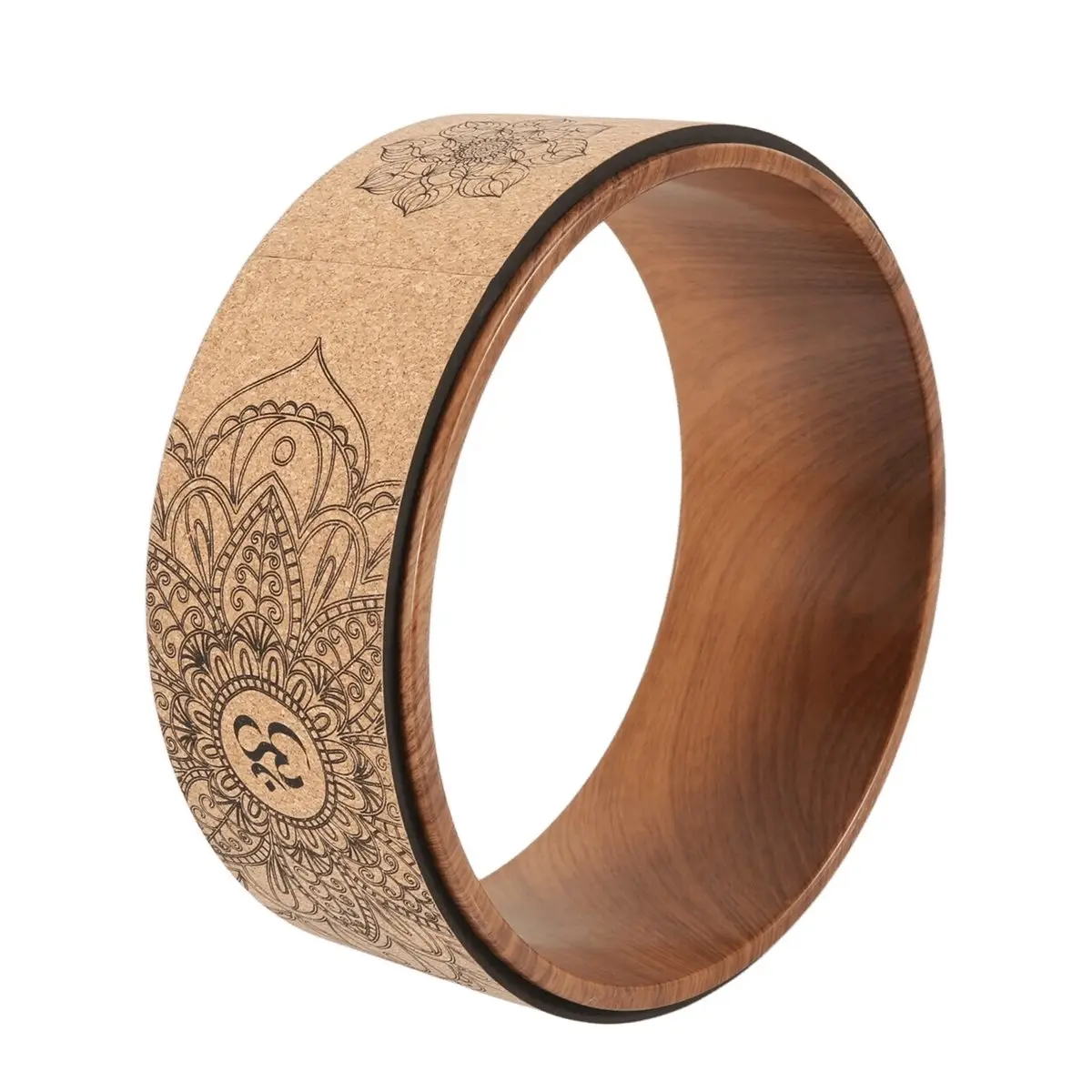 【STOCK】Cork Yoga Wheel for Yoga Poses and Backbends Inversions Wood-Effect and Mandala Print, Yoga Prop Wheel