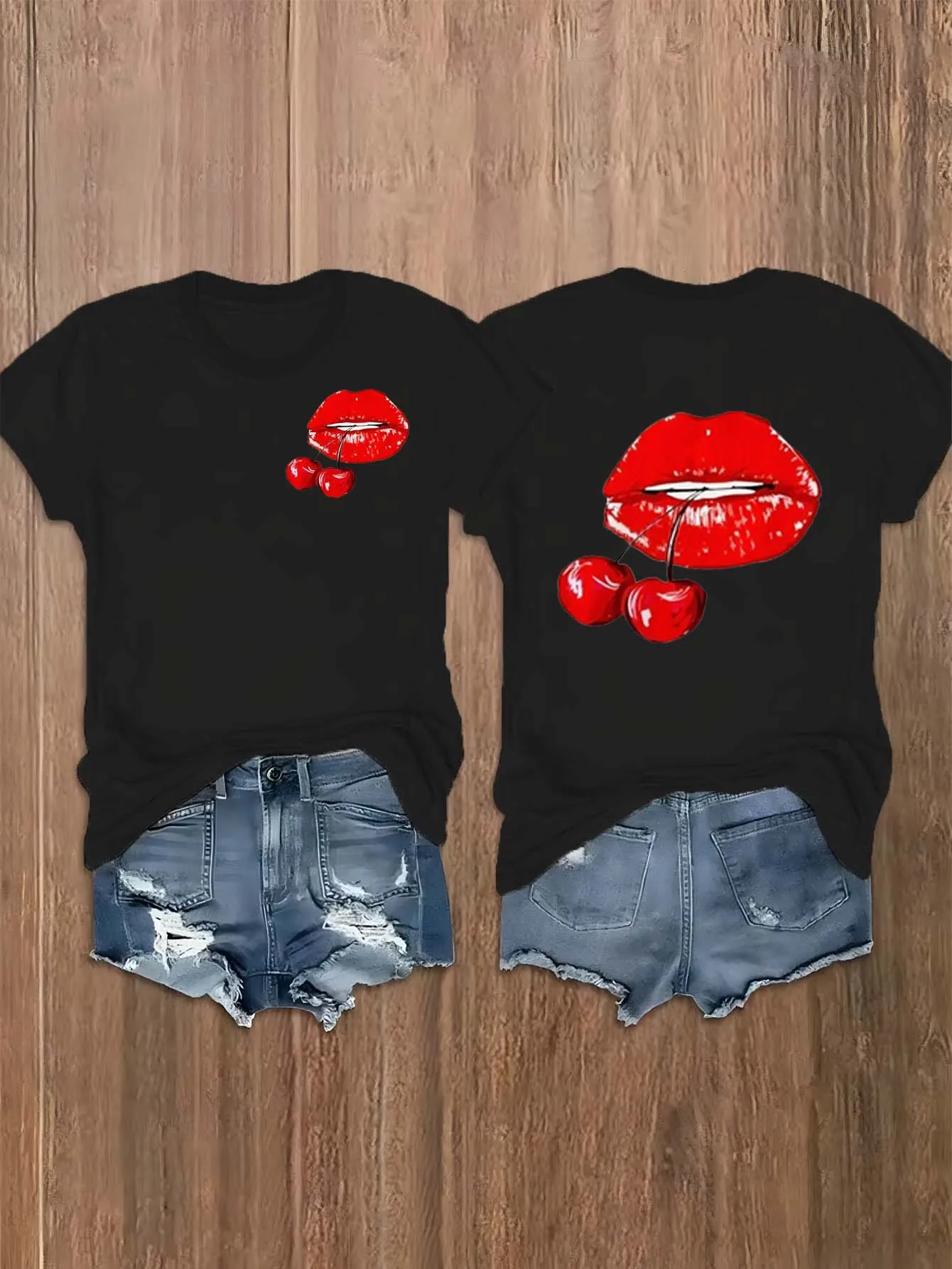 

Плюс размер сексуальная губа вишня графика спереди маленькая задняя часть большой принт элегантная модная футболка