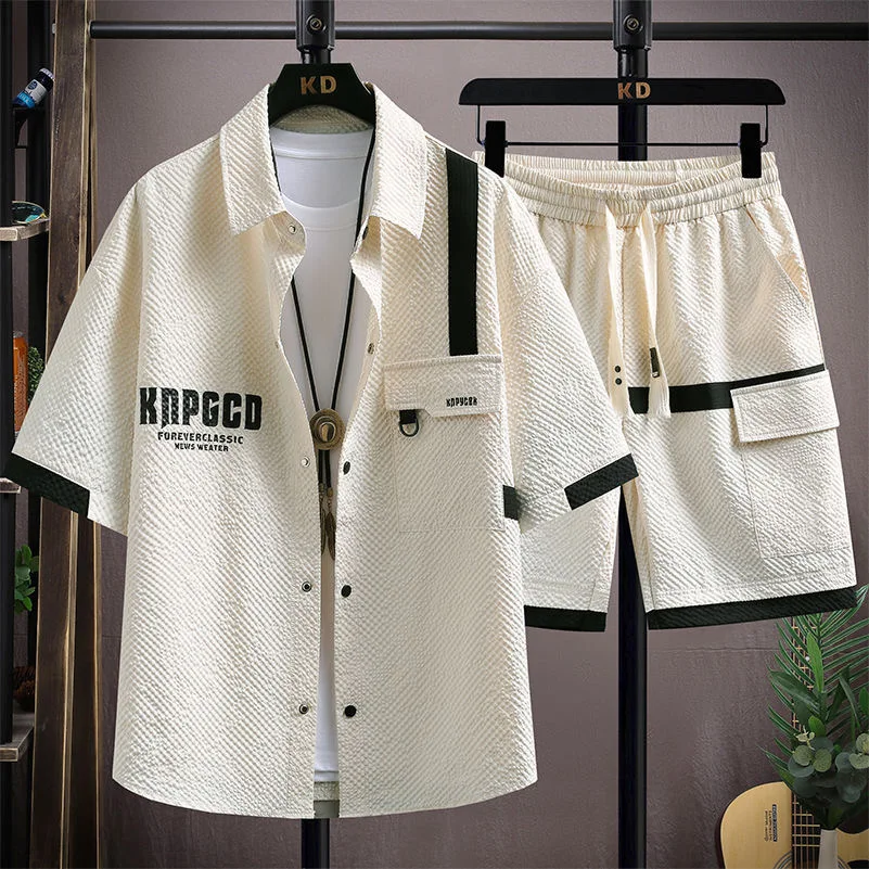 Summer Fashion Sports Breathable Short Sleeve Shirt Shorts Set For Men Loose Comfortable Large Size High Quality Two-Piece Set