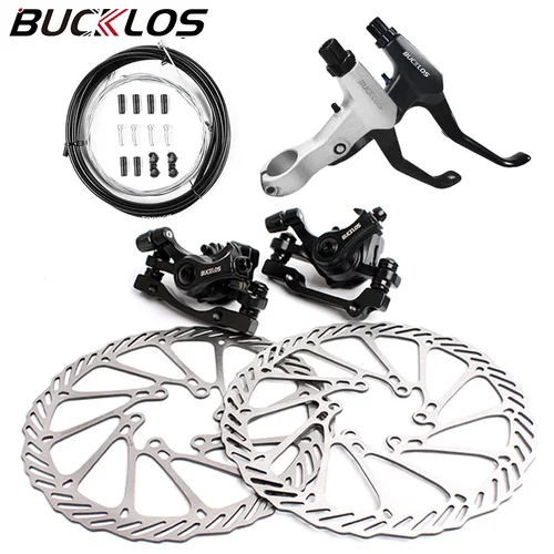 BUCKLOS-Juego de frenos de disco de bicicleta de montaña, pinzas de freno de bicicleta IS PM, palanca de frenos de aleación de aluminio con Cable, piezas de ciclismo de Rotor 160