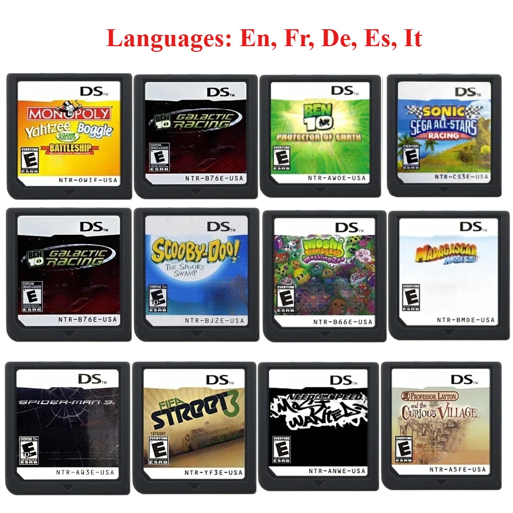 NDS Game Cassette, Moshling Zoo，Fifa Street 3，Professor Layton and The Curious Village，Most Wanted，Multilingual Game Cartridge