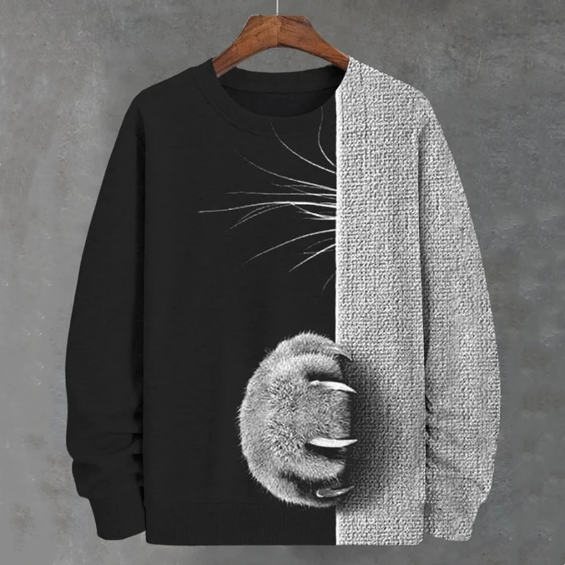 Funny Men's Sweatshirt Abstract Cartoon Cat 3d Print Long Sleeve T-Shirt Mens Clothing Top Oversized Sweatshirts For Men Hoodies